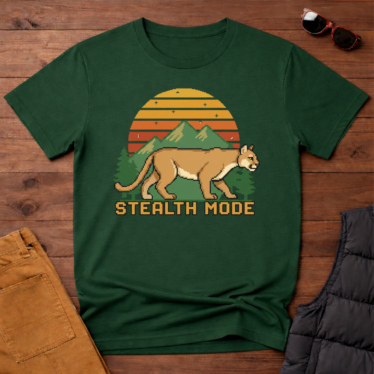 8-Bit Mountain Lion Stealth Mode T-Shirt | Yampa Roots