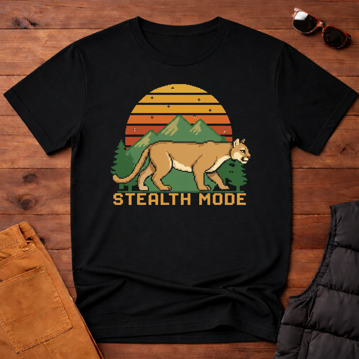 8-Bit Mountain Lion Stealth Mode T-Shirt