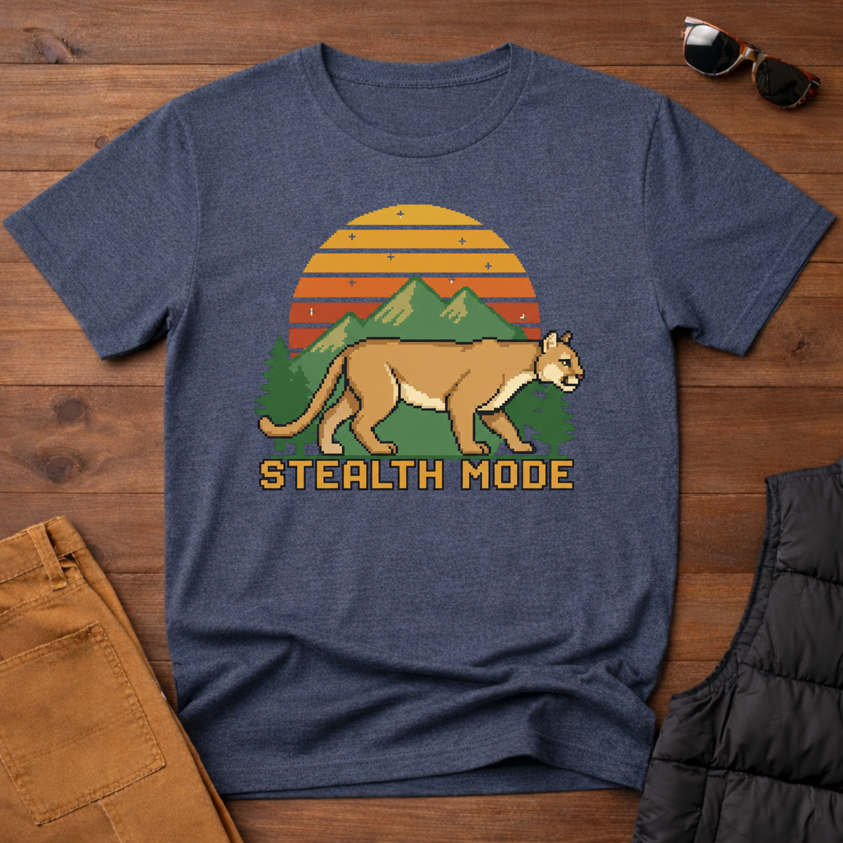 8-Bit Mountain Lion Stealth Mode T-Shirt