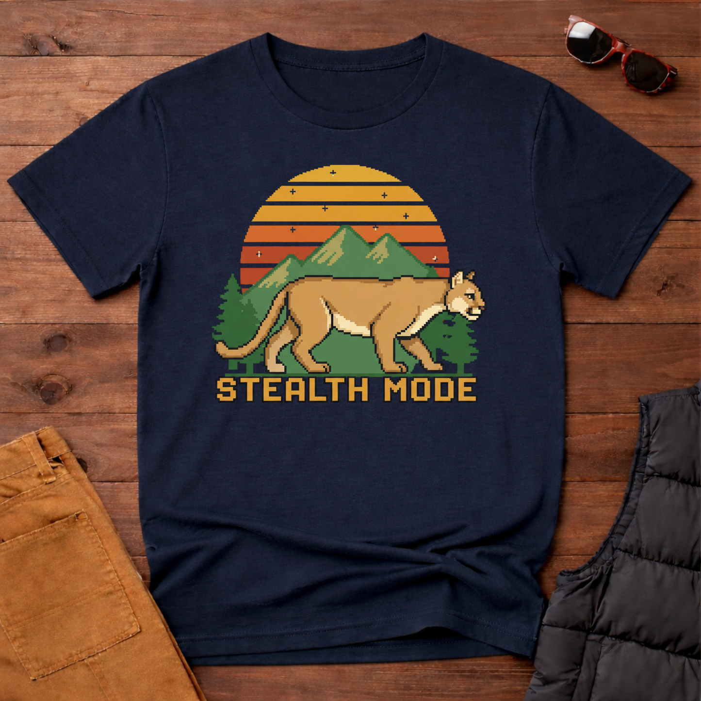 8-Bit Mountain Lion Stealth Mode T-Shirt | Yampa Roots