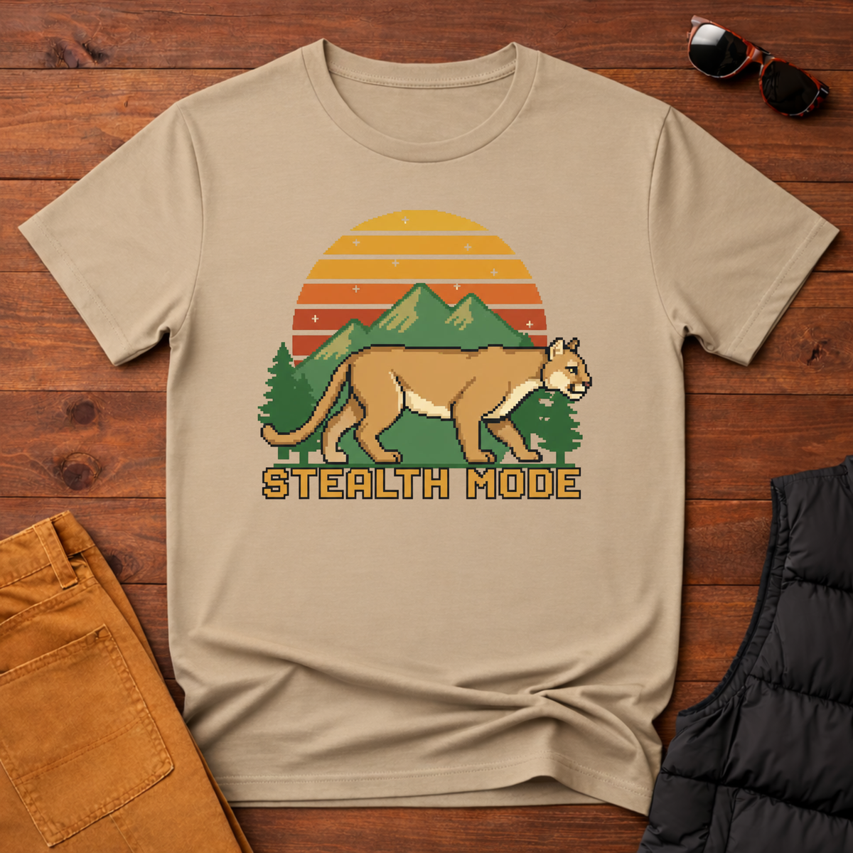 8-Bit Mountain Lion Stealth Mode T-Shirt