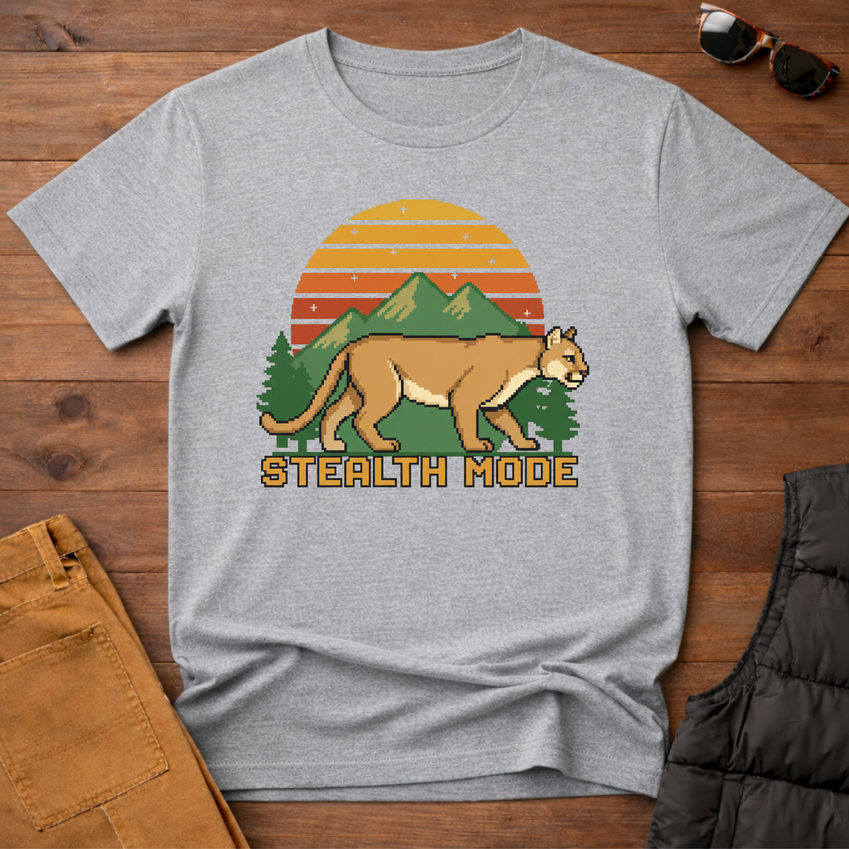 8-Bit Mountain Lion Stealth Mode T-Shirt
