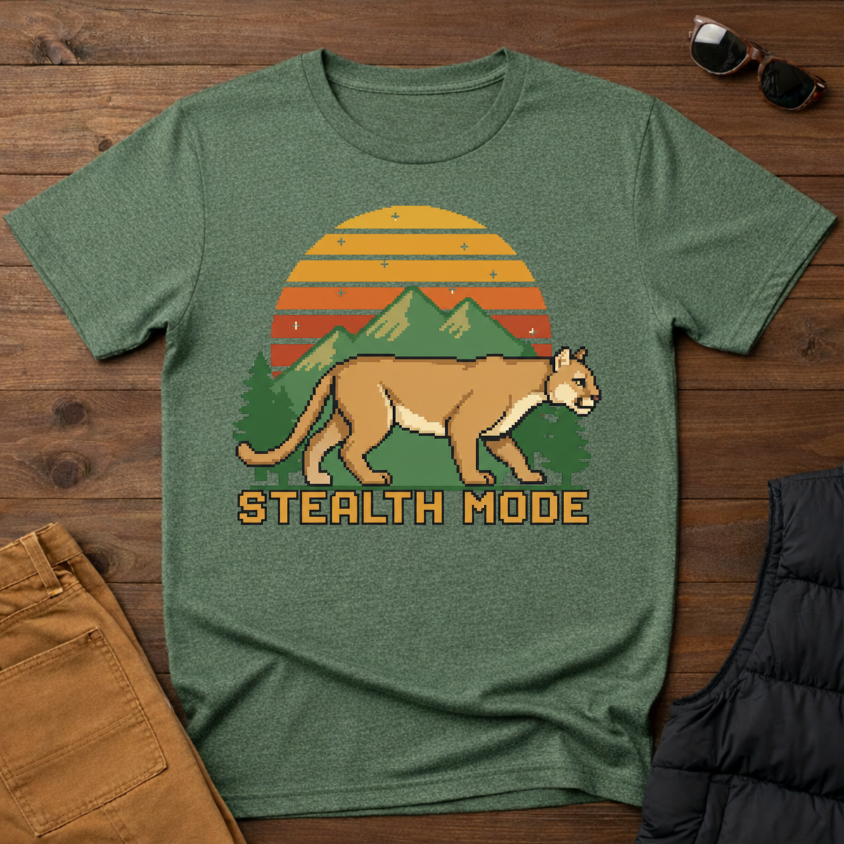 8-Bit Mountain Lion Stealth Mode T-Shirt