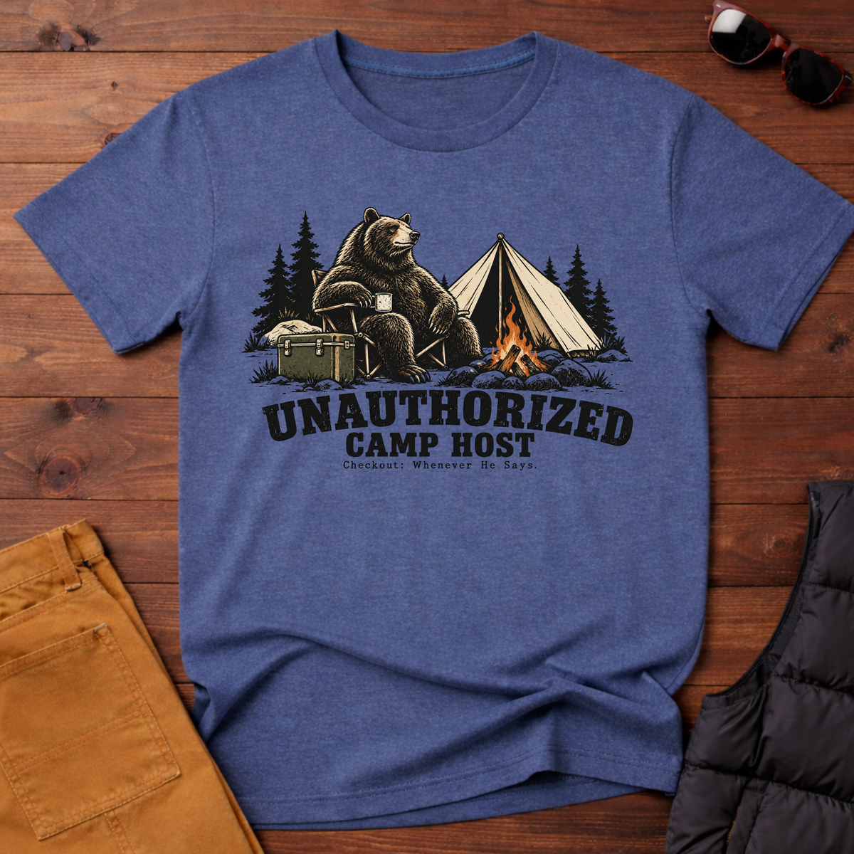Unauthorized Camp Host T-Shirt-Funny Bear Camping Graphic Tee