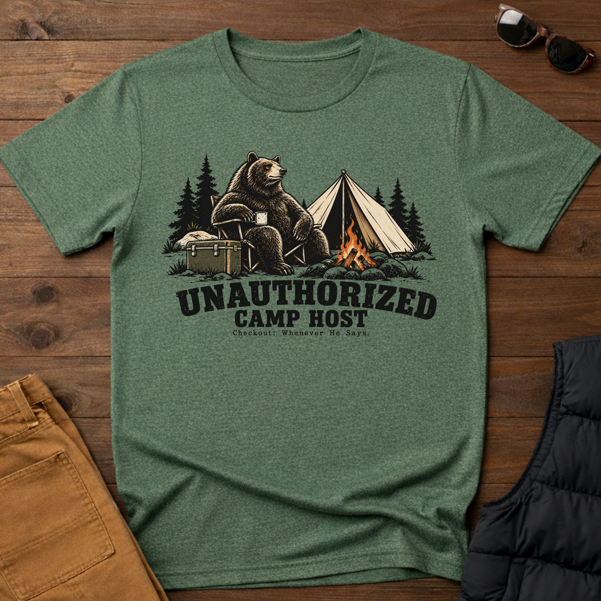 Unauthorized Camp Host T-Shirt-Funny Bear Camping Graphic Tee