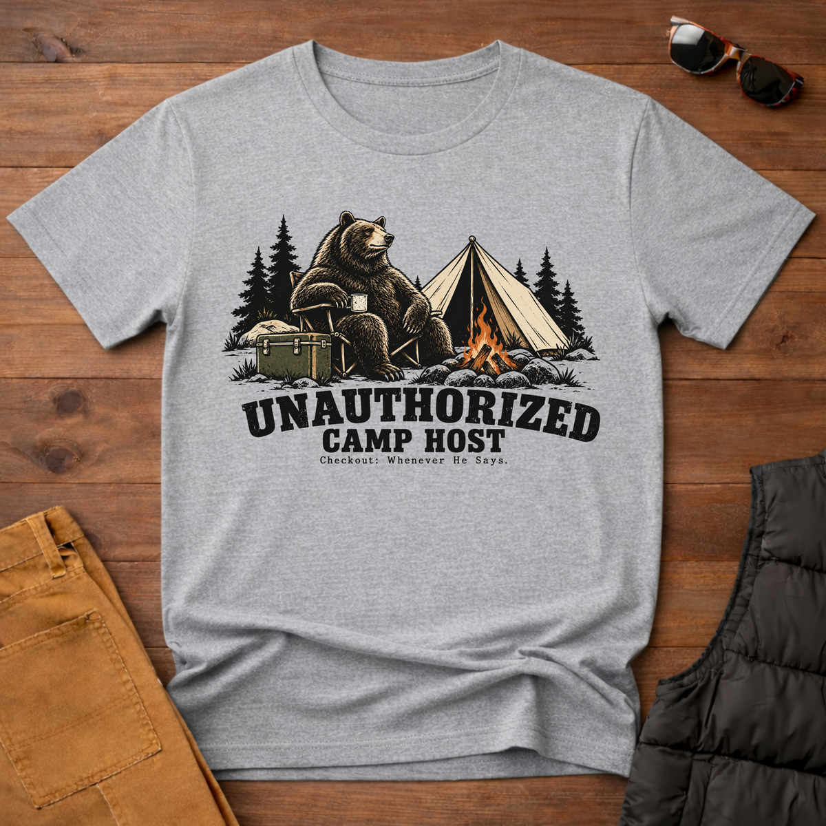 Unauthorized Camp Host T-Shirt-Funny Bear Camping Graphic Tee