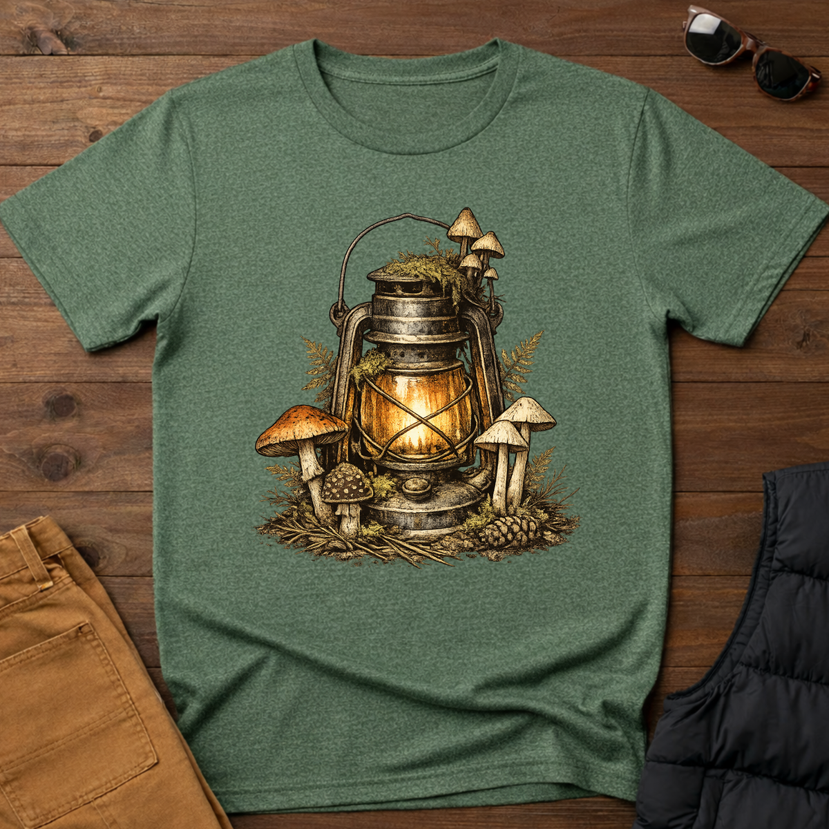 Vintage Lantern & Mushroom T-Shirt