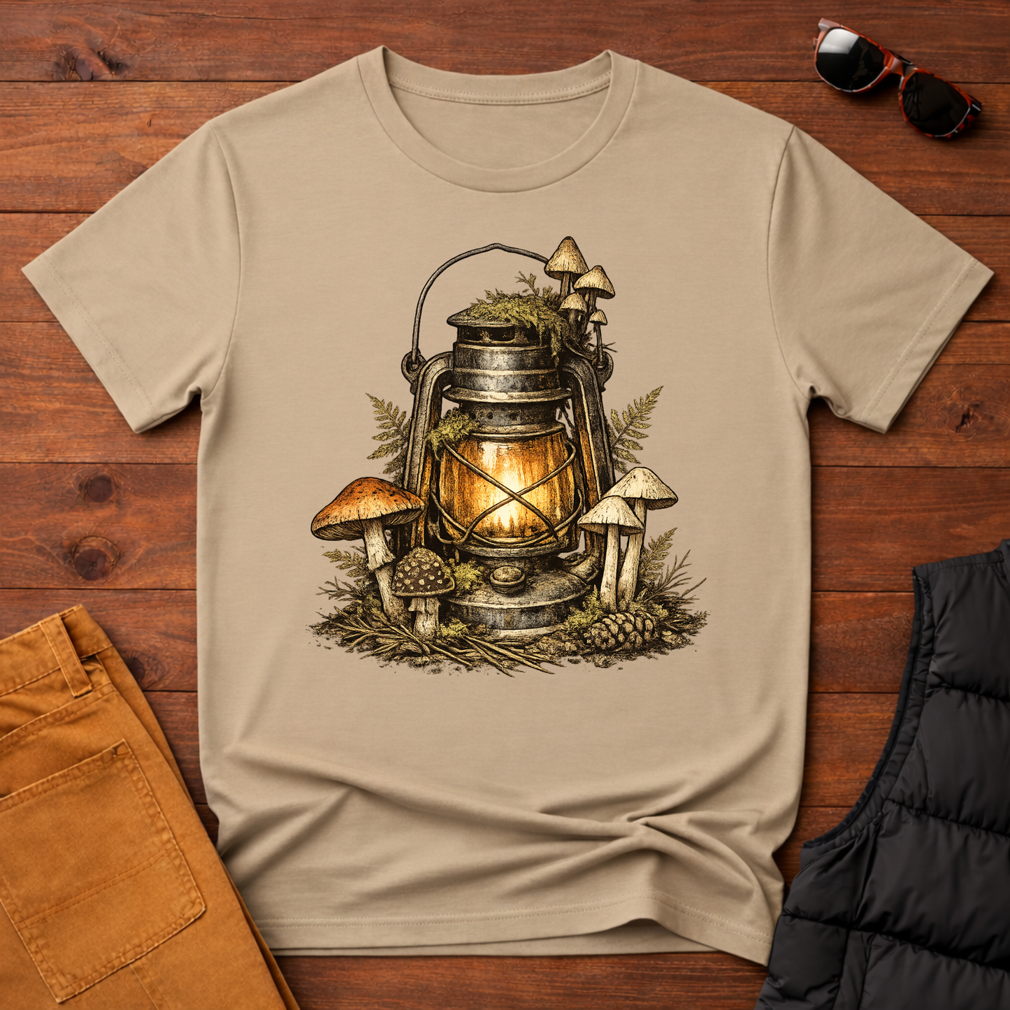Vintage Lantern & Mushroom T-Shirt