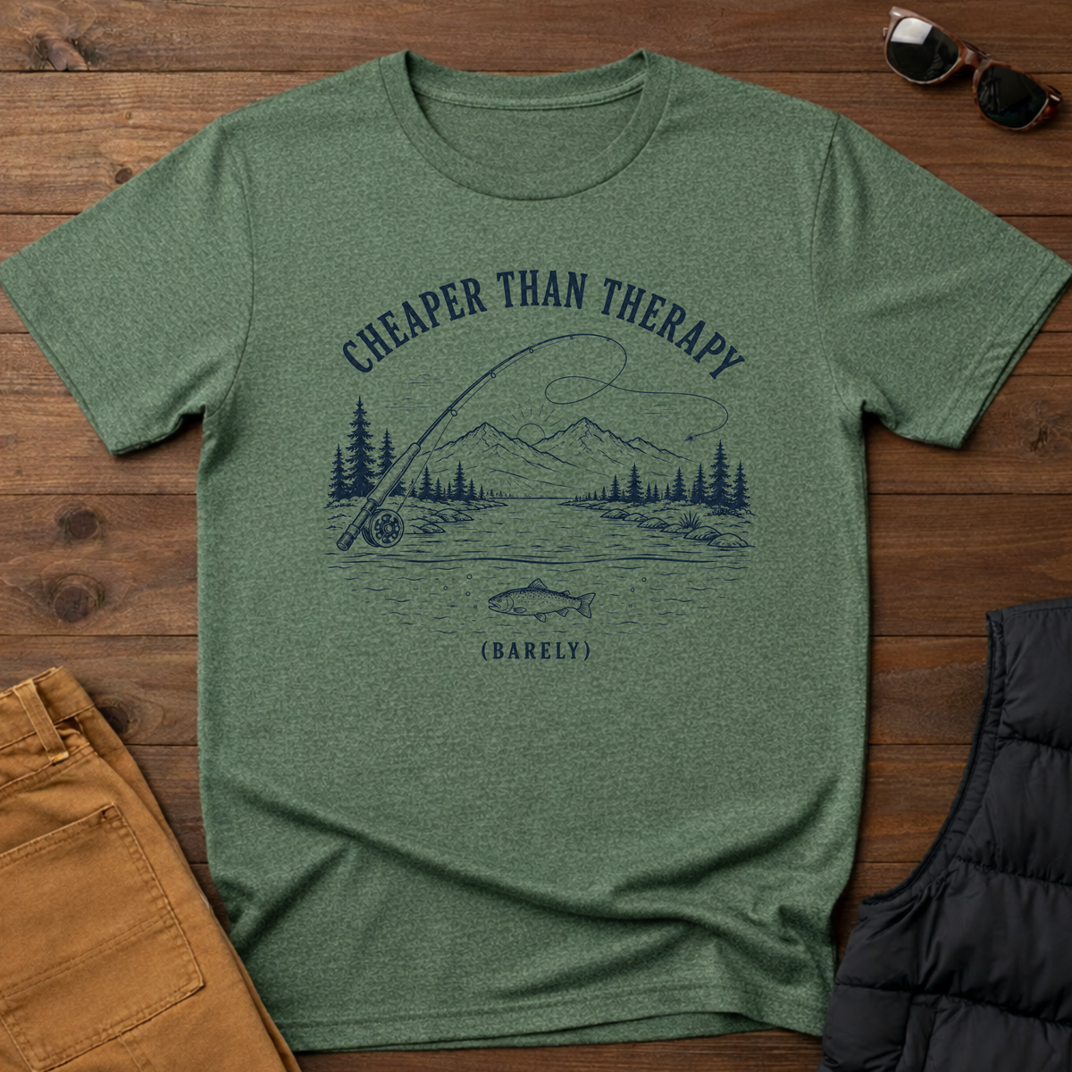 Cheaper Than Therapy Barely T-Shirt | Funny Fly Fishing Shirt