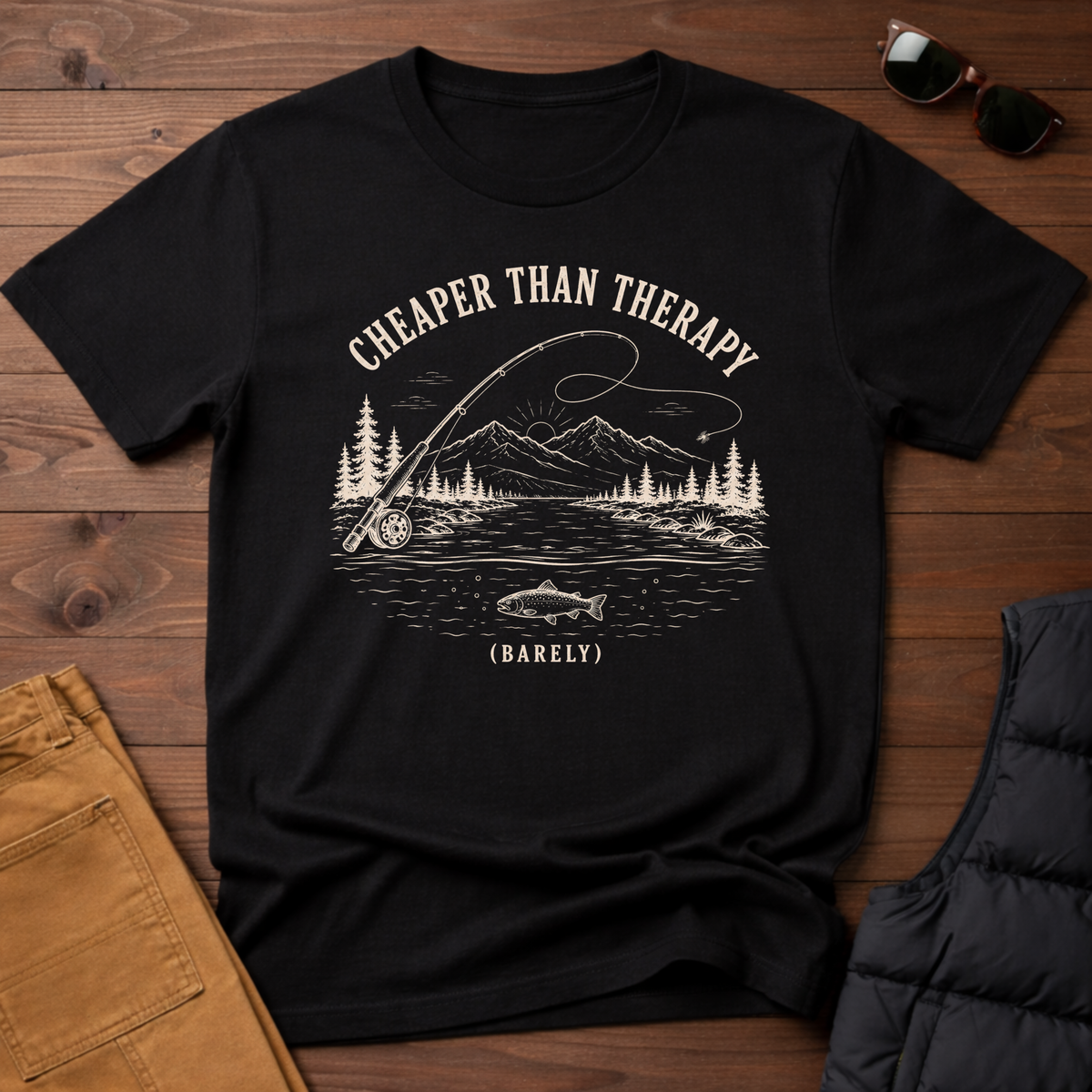 Cheaper Than Therapy Barely T-Shirt | Funny Fly Fishing Shirt