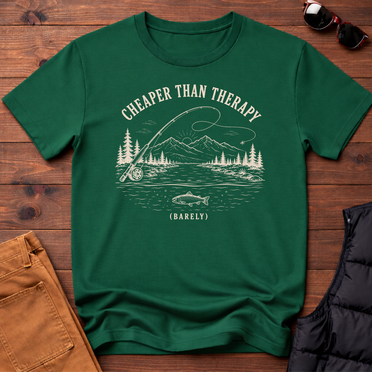Cheaper Than Therapy Barely T-Shirt | Funny Fly Fishing Shirt