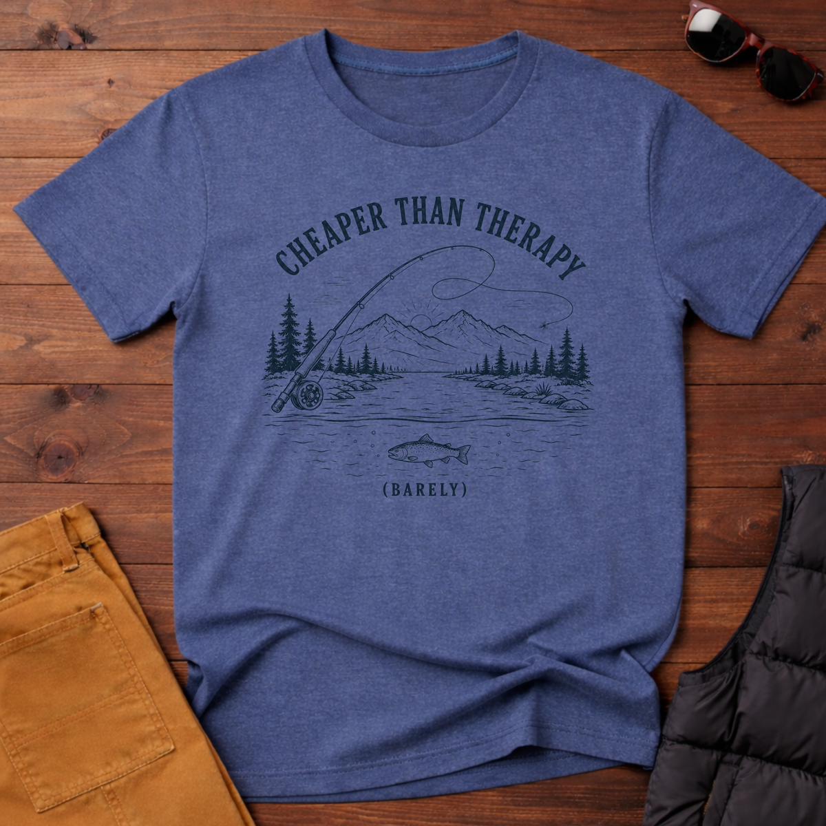 Cheaper Than Therapy Barely T-Shirt | Funny Fly Fishing Shirt