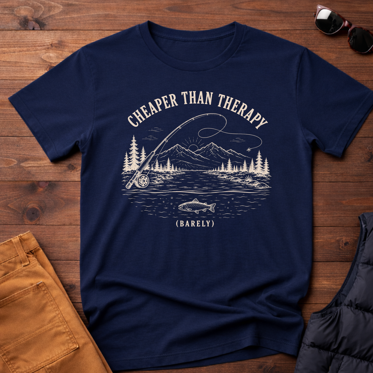 Cheaper Than Therapy Barely T-Shirt | Funny Fly Fishing Shirt