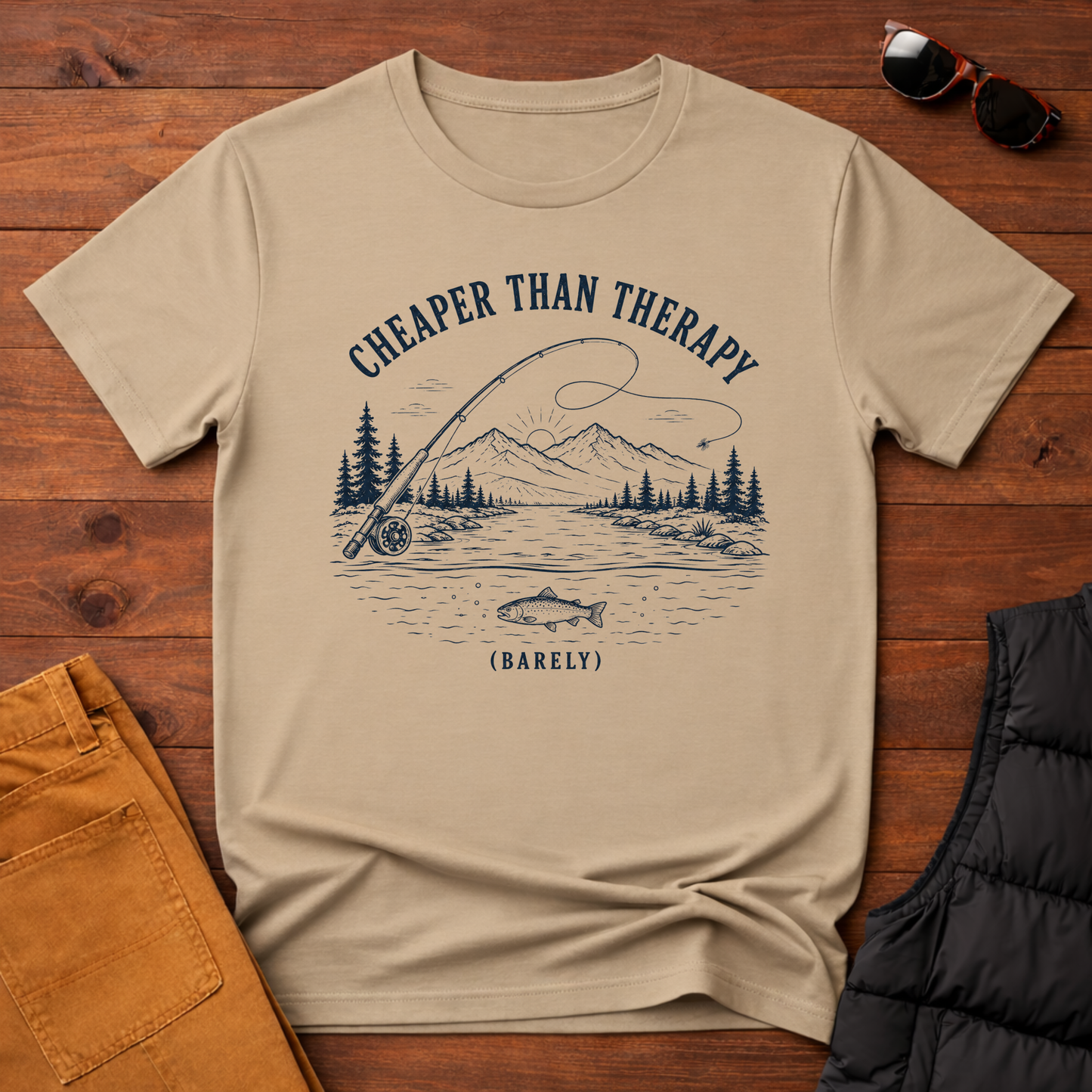 Cheaper Than Therapy Barely T-Shirt | Funny Fly Fishing Shirt
