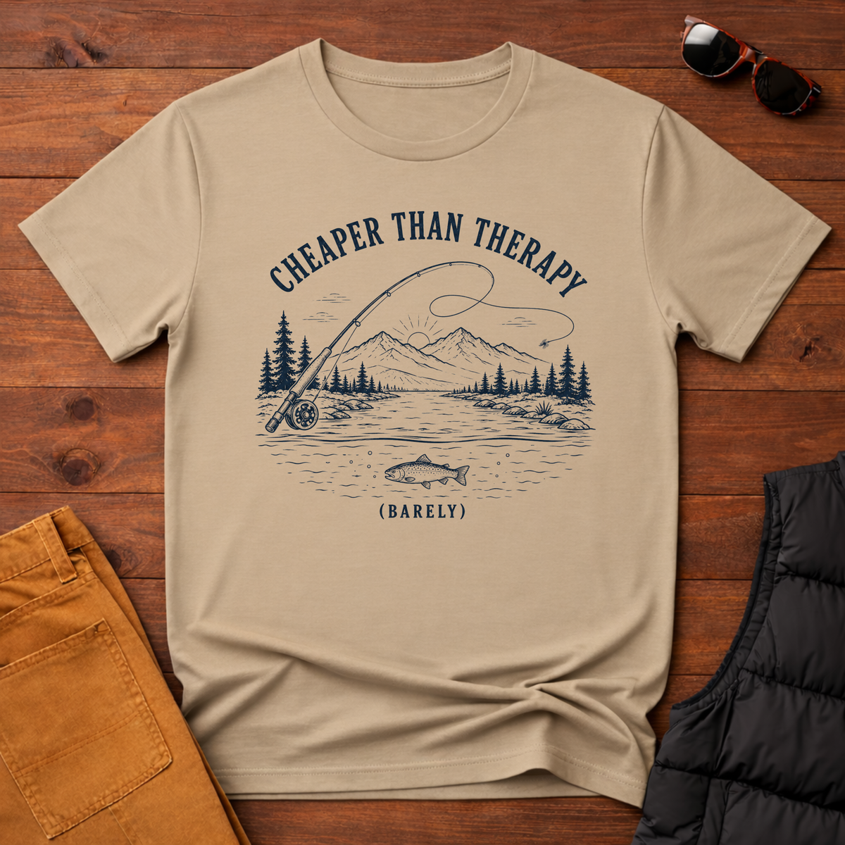 Cheaper Than Therapy Barely T-Shirt | Funny Fly Fishing Shirt