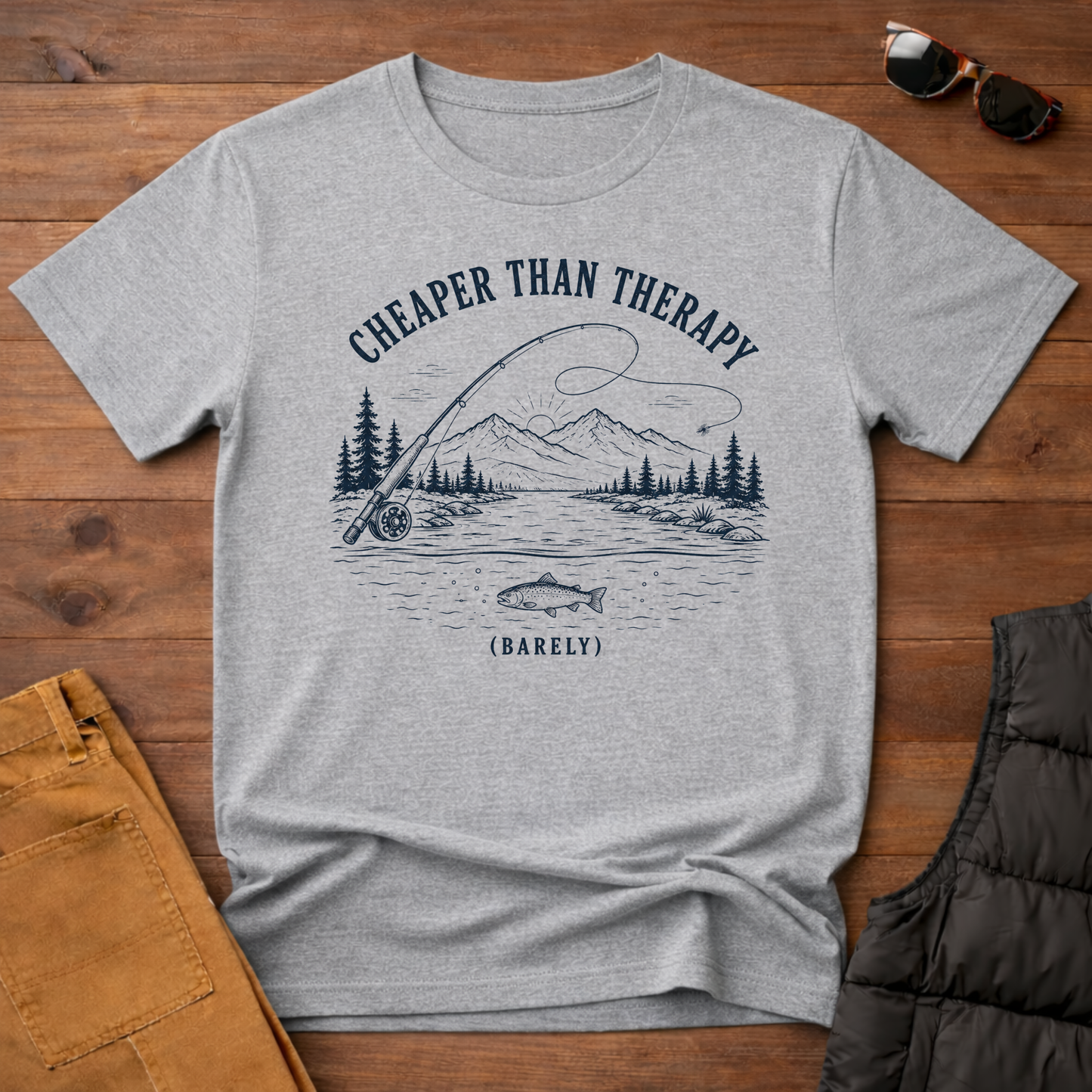 Cheaper Than Therapy Barely T-Shirt | Funny Fly Fishing Shirt