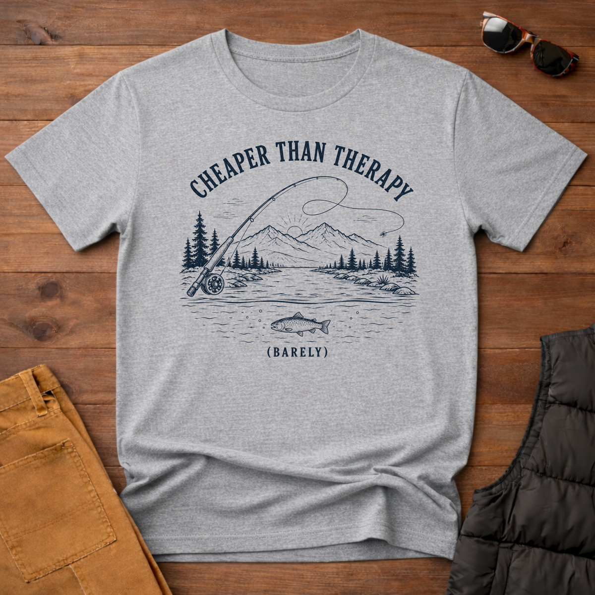 Cheaper Than Therapy Barely T-Shirt | Funny Fly Fishing Shirt