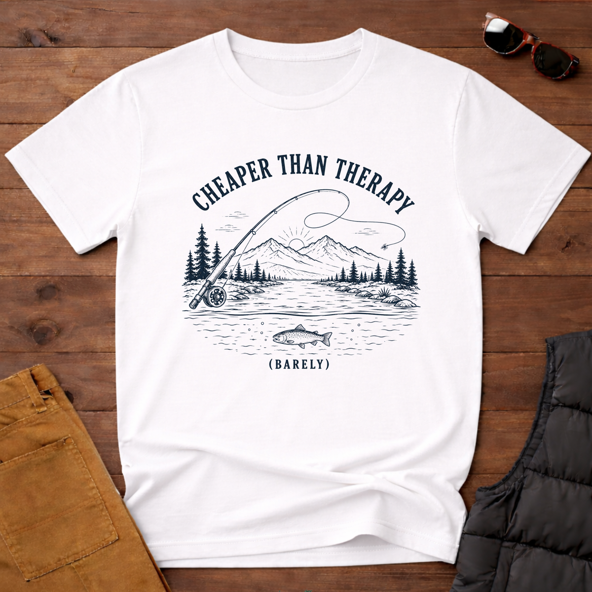 Cheaper Than Therapy Barely T-Shirt | Funny Fly Fishing Shirt