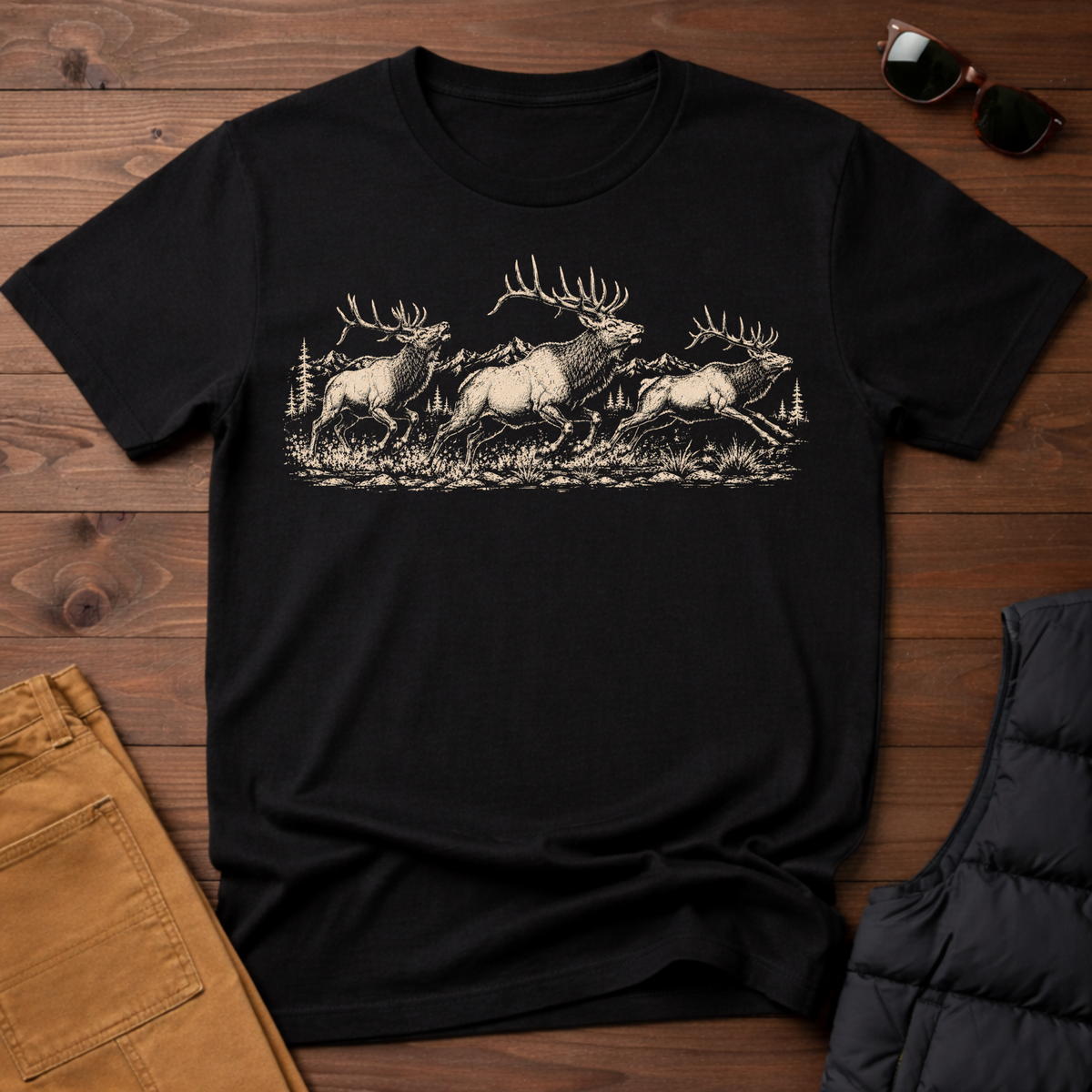 Elk Herd on the Run T-Shirt
