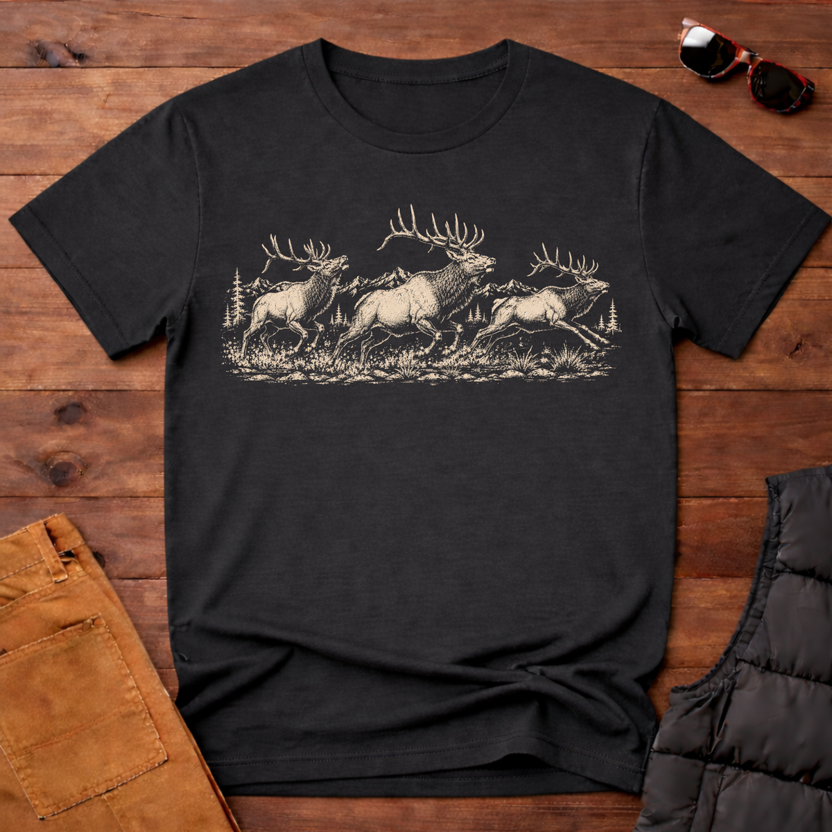 Elk Herd on the Run T-Shirt