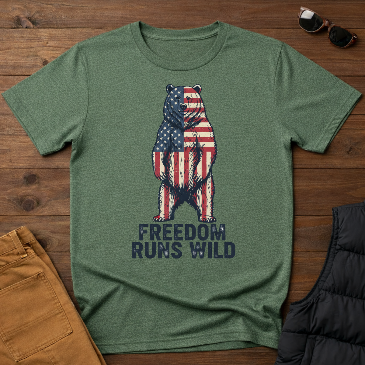 Patriotic Bear Freedom Runs Wild T-Shirt