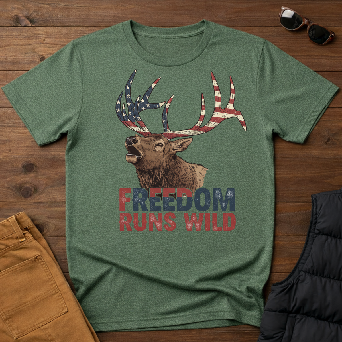 Patriotic Elk Freedom Runs Wild T-Shirt