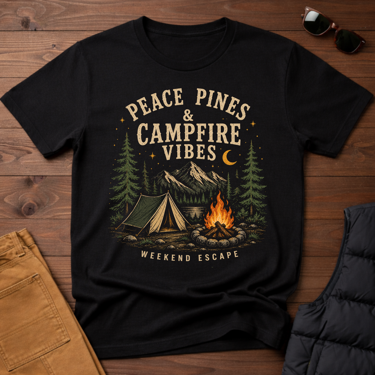 Peace Pines & Campfire Vibes T-Shirt