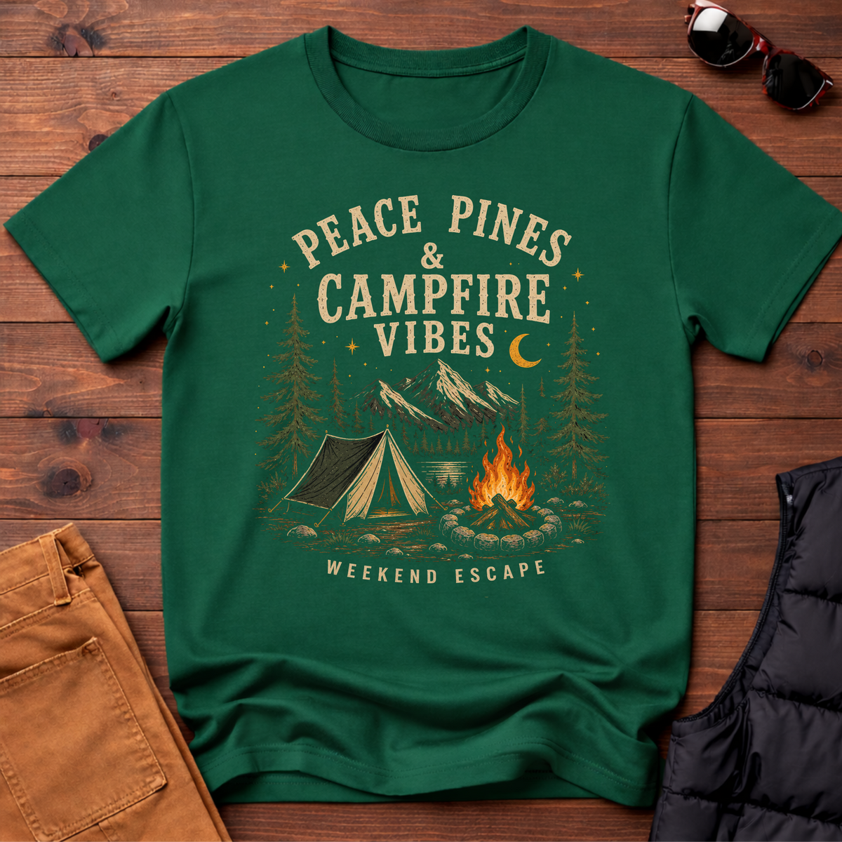 Peace Pines & Campfire Vibes T-Shirt