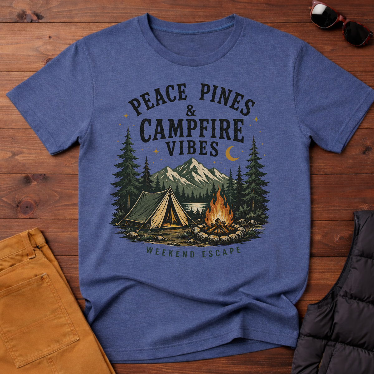 Peace Pines & Campfire Vibes T-Shirt