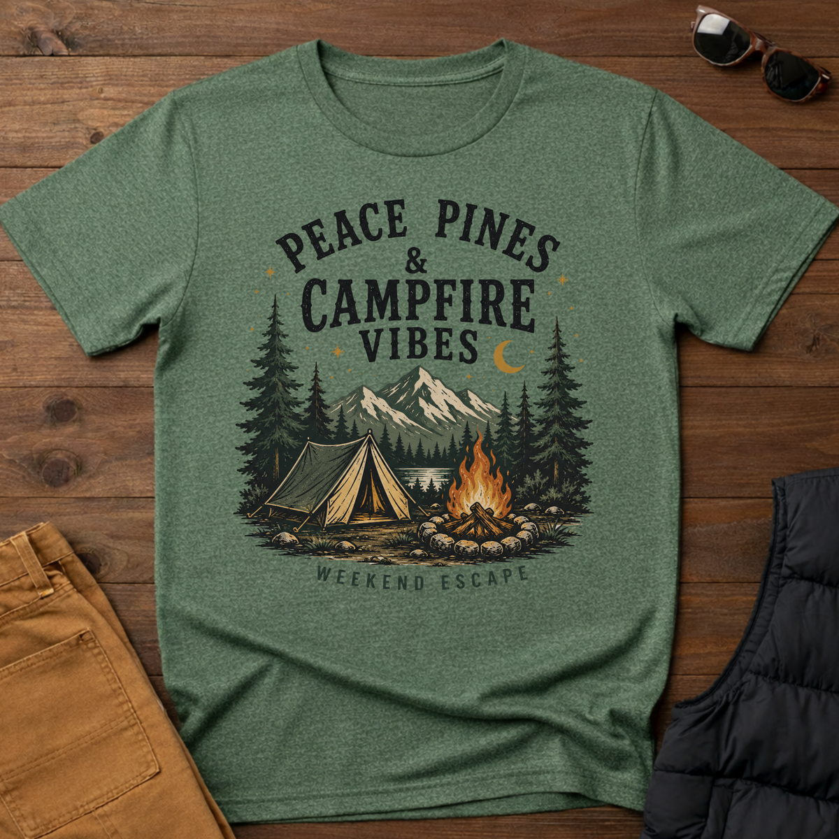 Peace Pines & Campfire Vibes T-Shirt