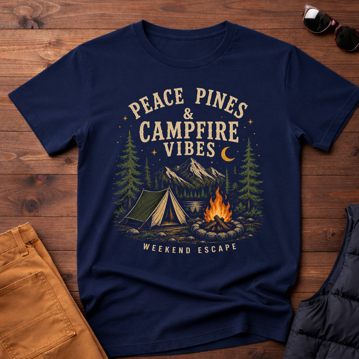 Peace Pines & Campfire Vibes T-Shirt