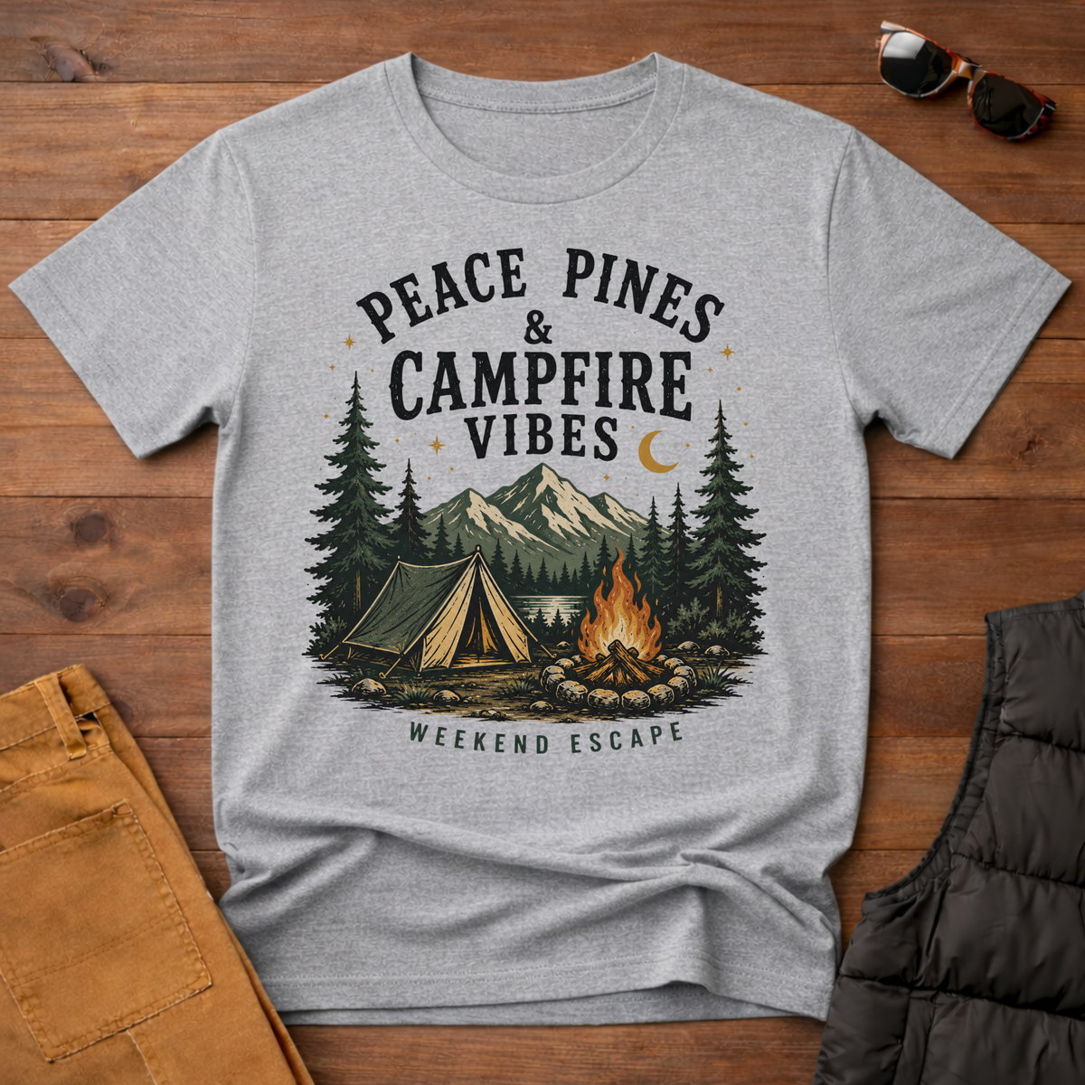 Peace Pines & Campfire Vibes T-Shirt