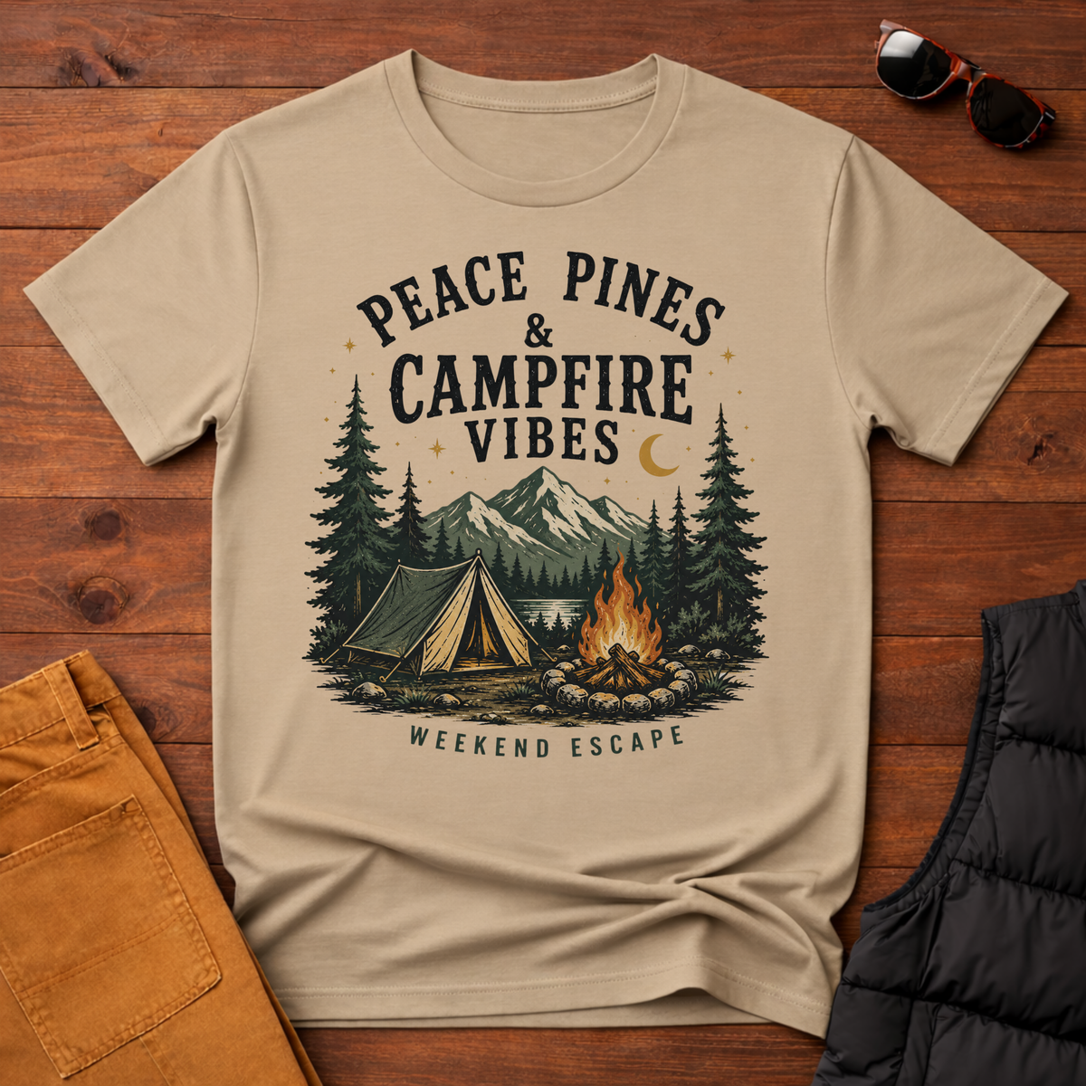 Peace Pines & Campfire Vibes T-Shirt