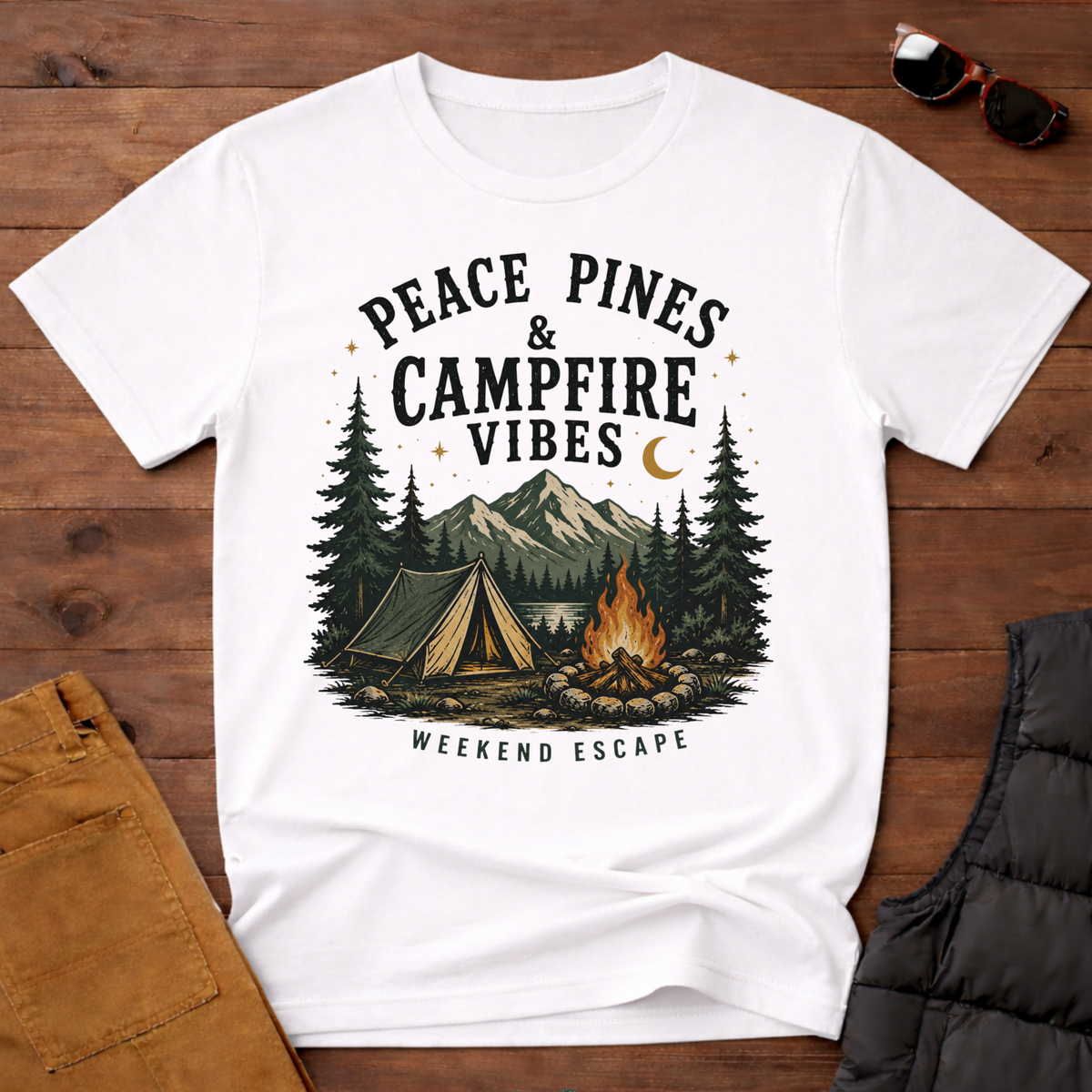 Peace Pines & Campfire Vibes T-Shirt