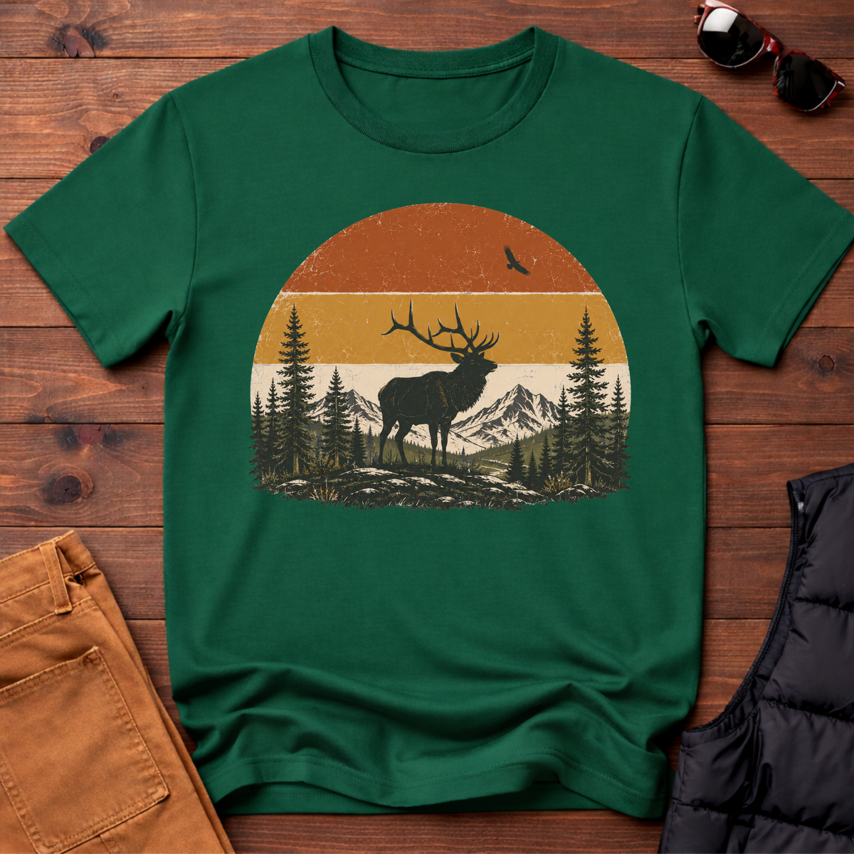 Retro Elk Sunset T-Shirt