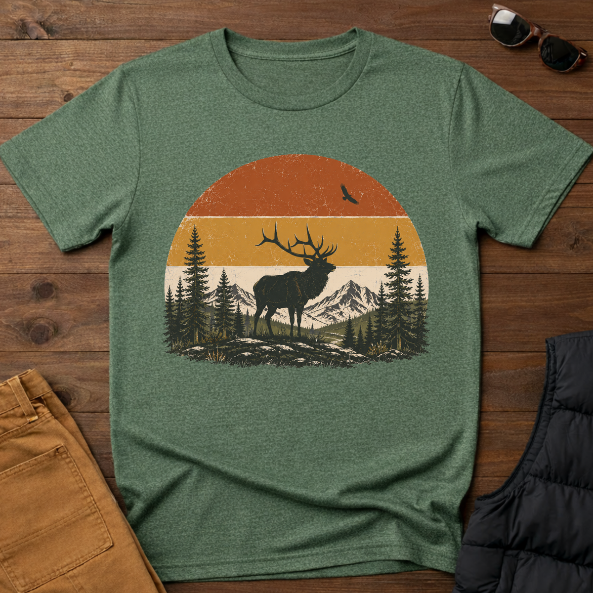 Retro Elk Sunset T-Shirt