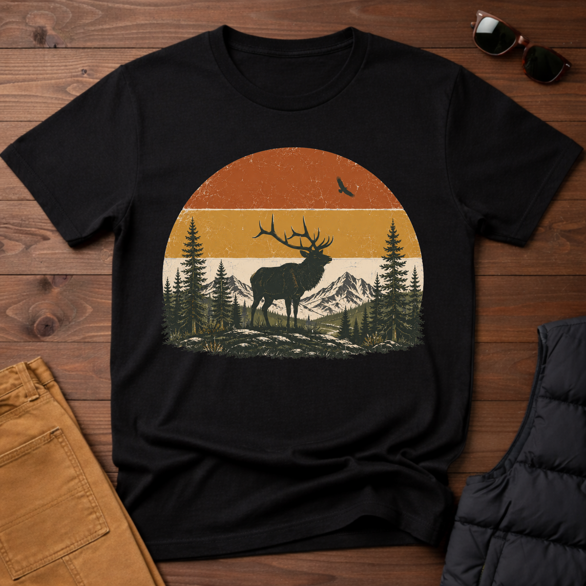 Retro Elk Sunset T-Shirt