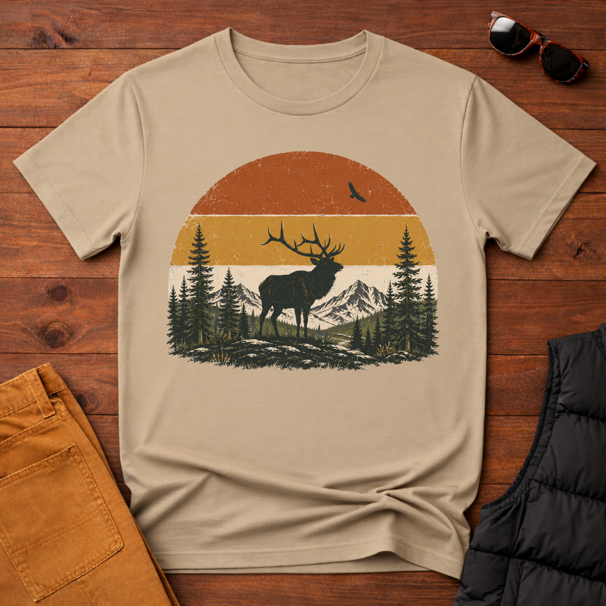 Retro Elk Sunset T-Shirt