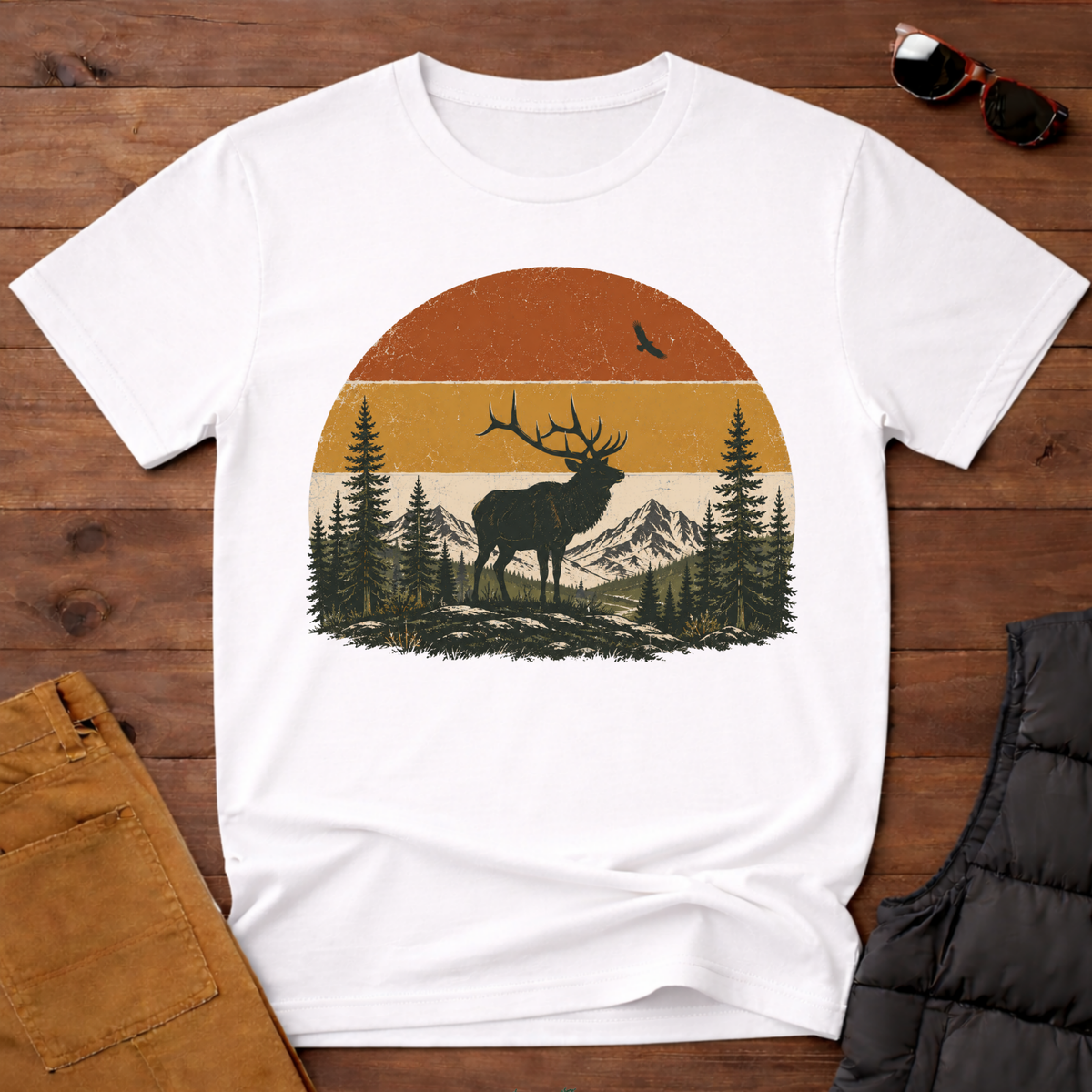 Retro Elk Sunset T-Shirt