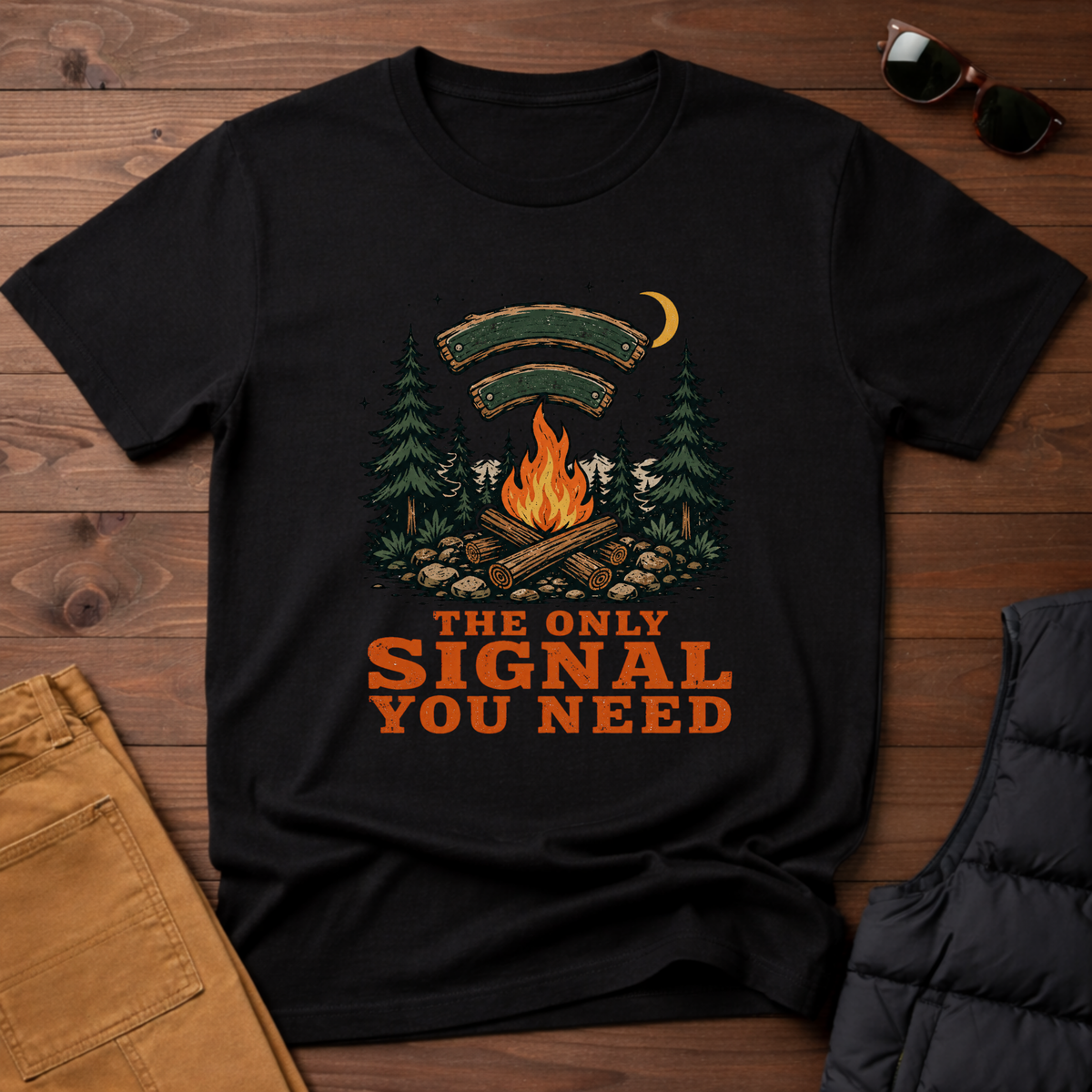 The Only Signal You Need Campfire Camping T-Shirt