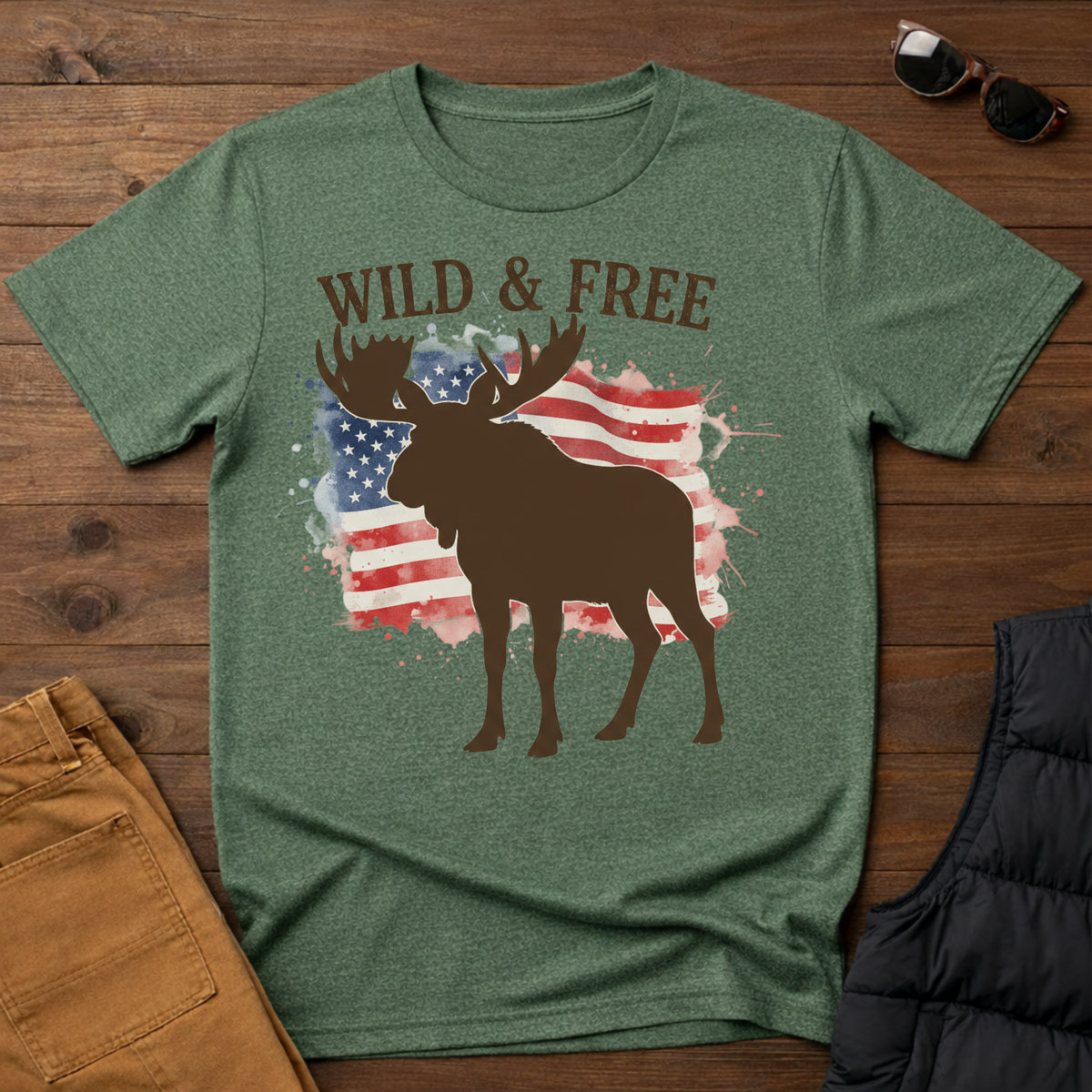 Wild and Free Mountain American Moose T-Shirt
