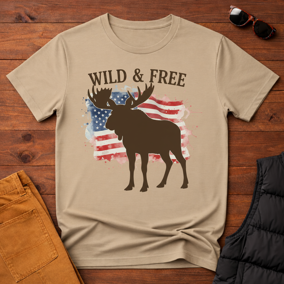 Wild and Free Mountain American Moose T-Shirt